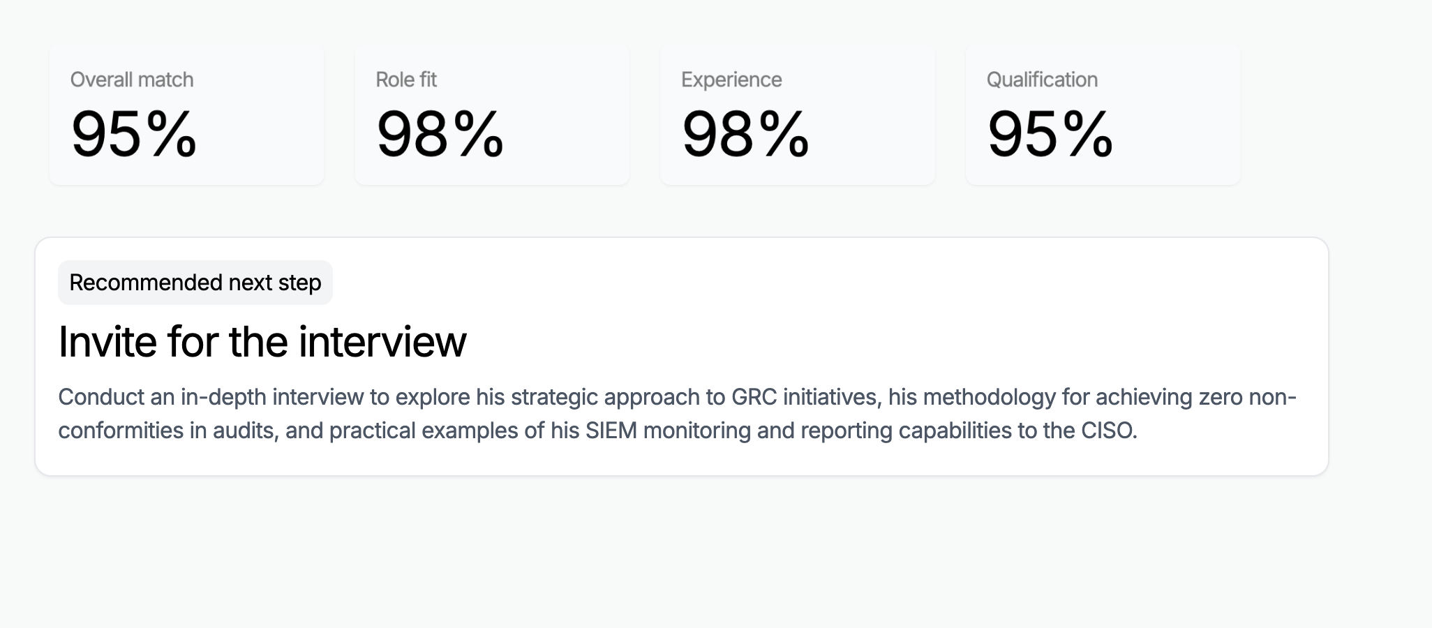 Apture AI candidate evaluation dashboard with role-fit scoring